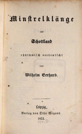 Minstrelklänge aus Schottland, rhythmisch verdeutscht von W. Gerhard