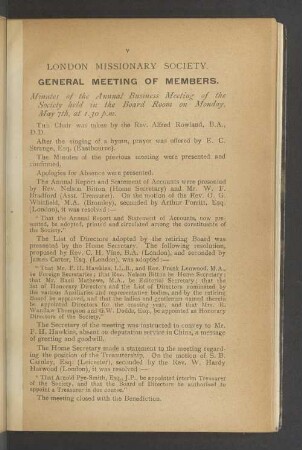 London Missionary Society. General Meeting of Members