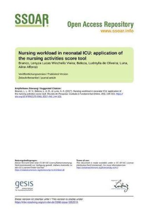 Nursing workload in neonatal ICU: application of the nursing activities score tool