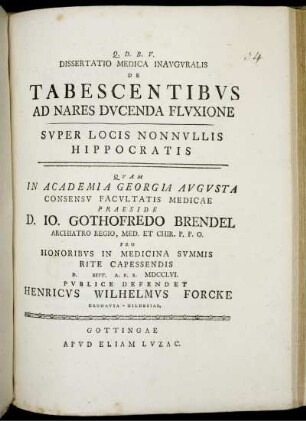 Dissertatio Medica Inauguralis De Tabescentibus Ad Nares Ducenda Fluxione : Super Locis Nonnullis Hippocratis