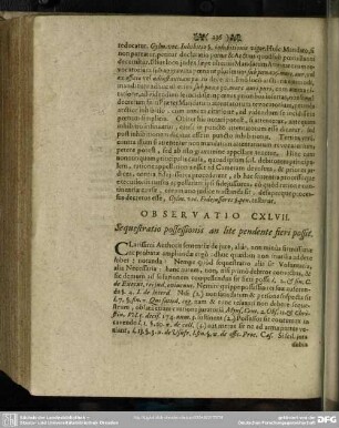 Observatio CXLVII. Sequestrato possessonis an lite pendente fieri possit