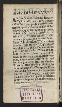 Avis du libraire.