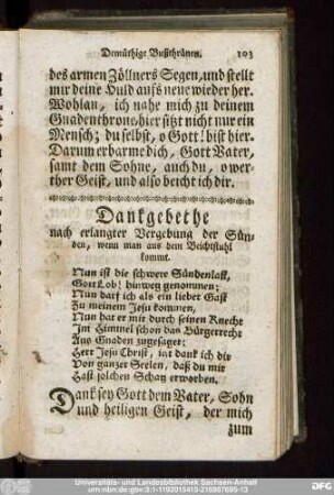 Dankgebethe nach erlangter Vergebung der Sünden, wenn man aus dem Beichtstuhl kommt.