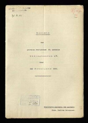 1933/34: Bericht des Privaten Oberlyzeums St. Antonius Lüdinghausen i. Westf. über das Schuljahr ... - 1933/34