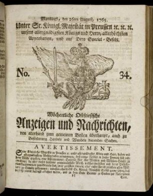 No. 34. Montags, den 26ten August, 1765.