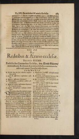 Tit. XX. De Reditibus & Aerario ecclesiae.