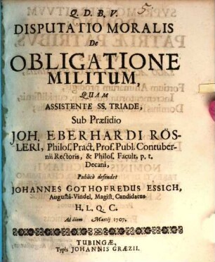 Disputatio moralis de obligatione militum
