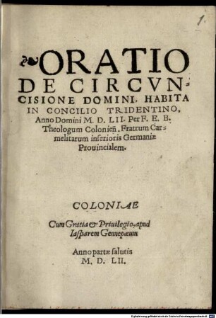 Oratio de circuncisione Domini, habita in Concilio Tridentino a. D. 1552