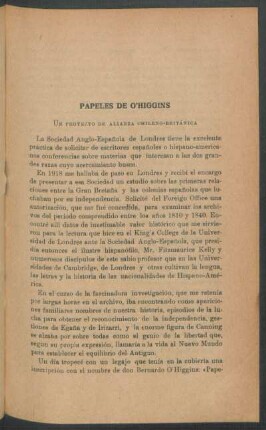 Papeles de O'Higgins - Un proyecto de alianza chileno-británica