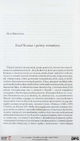 Józef Kremer i polscy romantycy