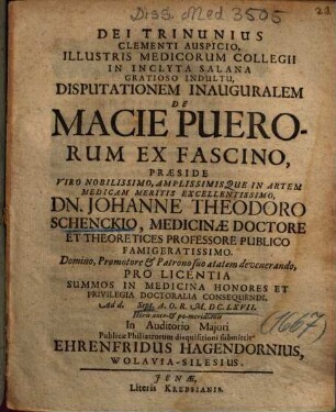 Disputationem Inauguralem De Macie Puerorum Ex Fascino