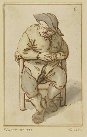 Sitzender Bauer von vorn mit gefalteten Händen