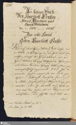 1. Capitel. Leben Churfürst Ernsts.