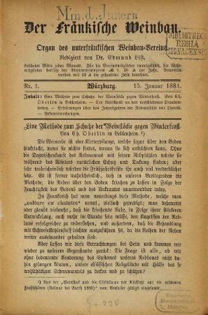 Der fränkische Weinbau. 6. 1881