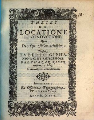 Theses De Locatione Et Condvctione