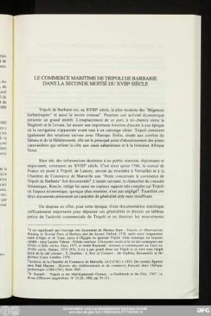 Le Commerce Maritime De Tripoli De Barbarie Dans La Seconde Moitié Du XVIIIe Siècle