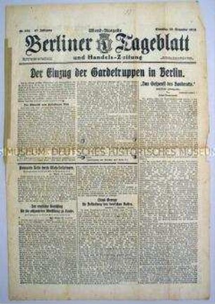 "Berliner Tageblatt" zur Begrüßung der heimkehrenden Truppen in Berlin