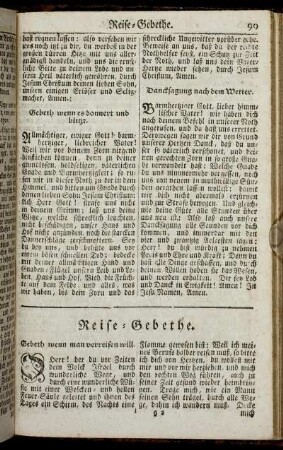 Reise-Gebethe. - Kranckheits- und Sterbens-Gebethe.
