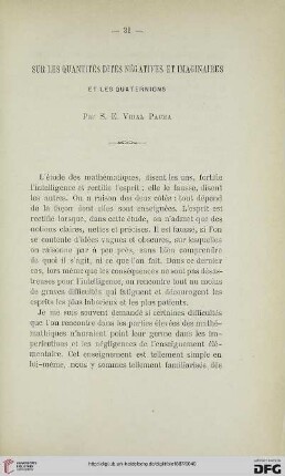 2.Ser. 8.1887: Sur les quantités dites négatives et imaginaires et les quaternions