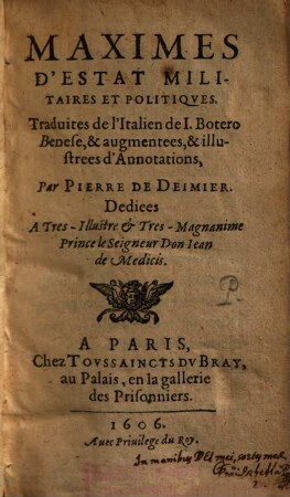 Maximes d'estat militaires et politiques