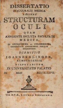 Diss. inaug. med. sistens structuram oculi