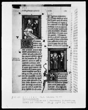 Legenda Sanctorum — Textseite mit zwei Miniaturen