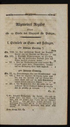 Allgemeines Register über alle 12 Bände des Magazins für Prediger.