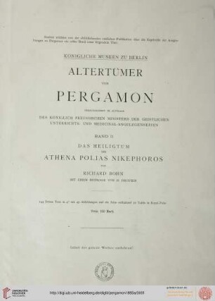 Band II, Tafeln: Altertümer von Pergamon: Das Heiligtum der Athena Polias Nikephoros