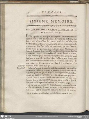 Sixieme Mémoire. Sur Une Nouvelle Machine A Moulettes
