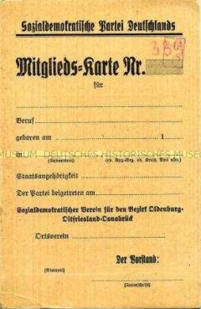 Vordruck einer Mitgliedskarte der SPD