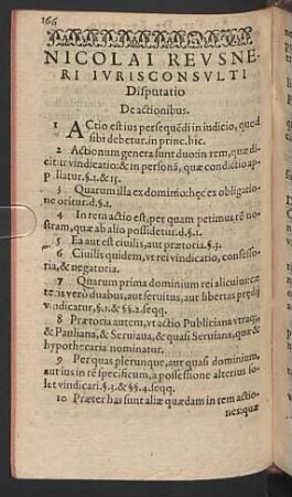 Nicolai Reusneri iurisconsulti disputatio de actionibus.