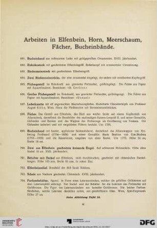 Arbeiten in Elfenbein, Horn, Meerschaum, Fächer, Bucheinbände (Nr. 691-709)
