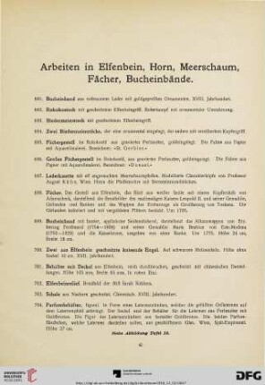 Arbeiten in Elfenbein, Horn, Meerschaum, Fächer, Bucheinbände (Nr. 691-709)