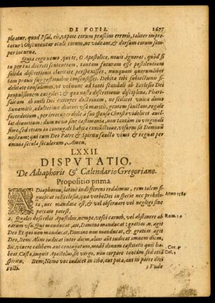 LXXII. Disputatio, De Adiaphoris et Calendario Gregoriano.