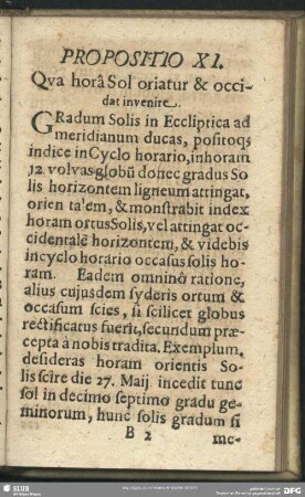 Propositio XI. Qua horâ Sol oriatur & occidat invenire