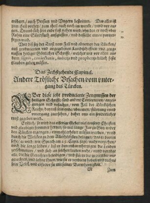 Das Zechstzehende Capittel. Andere Tröstliche Ursachen vom untergang des Türcken.