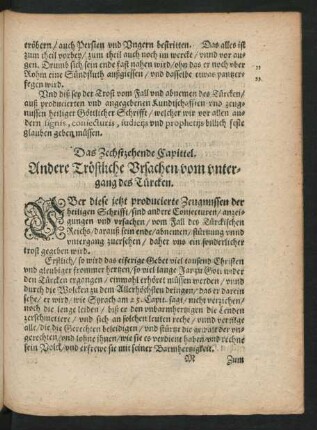 Das Zechstzehende Capittel. Andere Tröstliche Ursachen vom untergang des Türcken.
