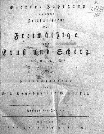4.1806: Der Freimüthige oder Ernst und Scherz : ein Unterhaltungsblatt