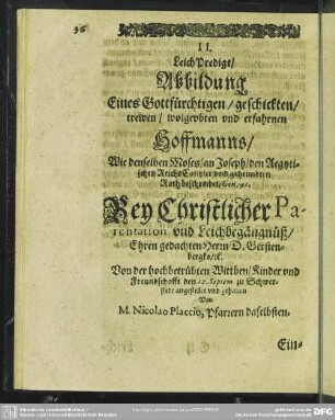 Leichenpredigt : II. LeichPredigt. Eingang. Textus. Außlegung. Personalia