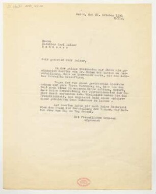 Brief an Karl Leimer : 27.10.1931