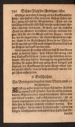 6.Geschichte. Die Betriegerin beziehet einen Mann umb 20 Reichsthaler.