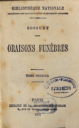 Oraisons funèbres, 1