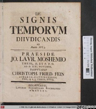 De Signis Temporvm Diivdicandis Ad Math. XVI, 3.