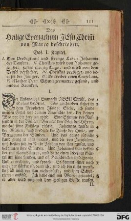Das Heilige Evangelium Jesu Christi von Marco beschrieben