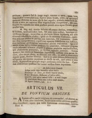 Articulus VII. De Fontium Origine.