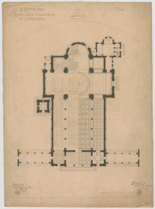 Thiersch, August ; München - Schwabing; Kath. Pfarrkirche St. Ursula - Grundriss