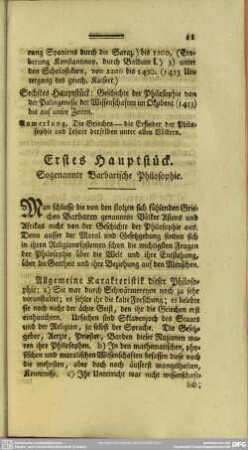 Erstes Hauptstück. Sogenannte Barbarische Philosophie