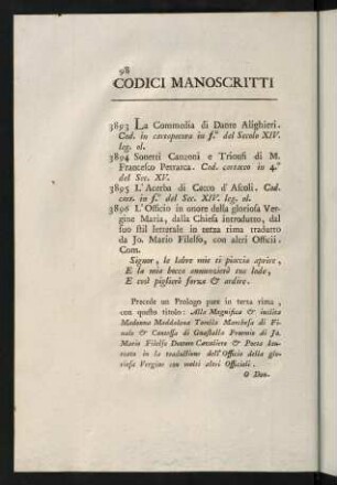 98-102, Codici Manoscritti