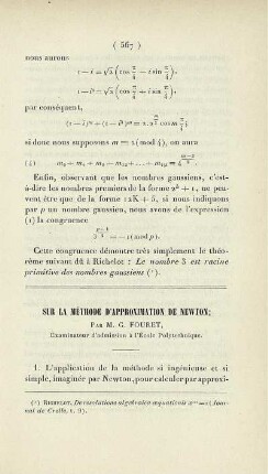 Sur la méthode d'approximation de Newton.