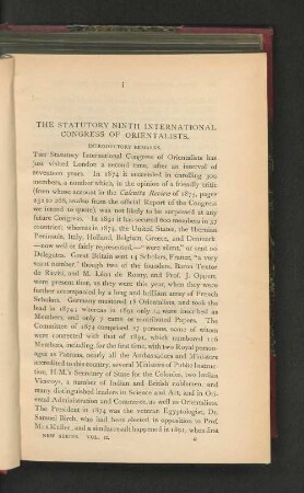The Statutory Ninth International Congress of Orientalists.